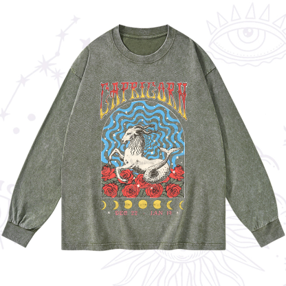 Purplehecate Capricorn Crew Zodiac Washed Long Sleeve Shirt