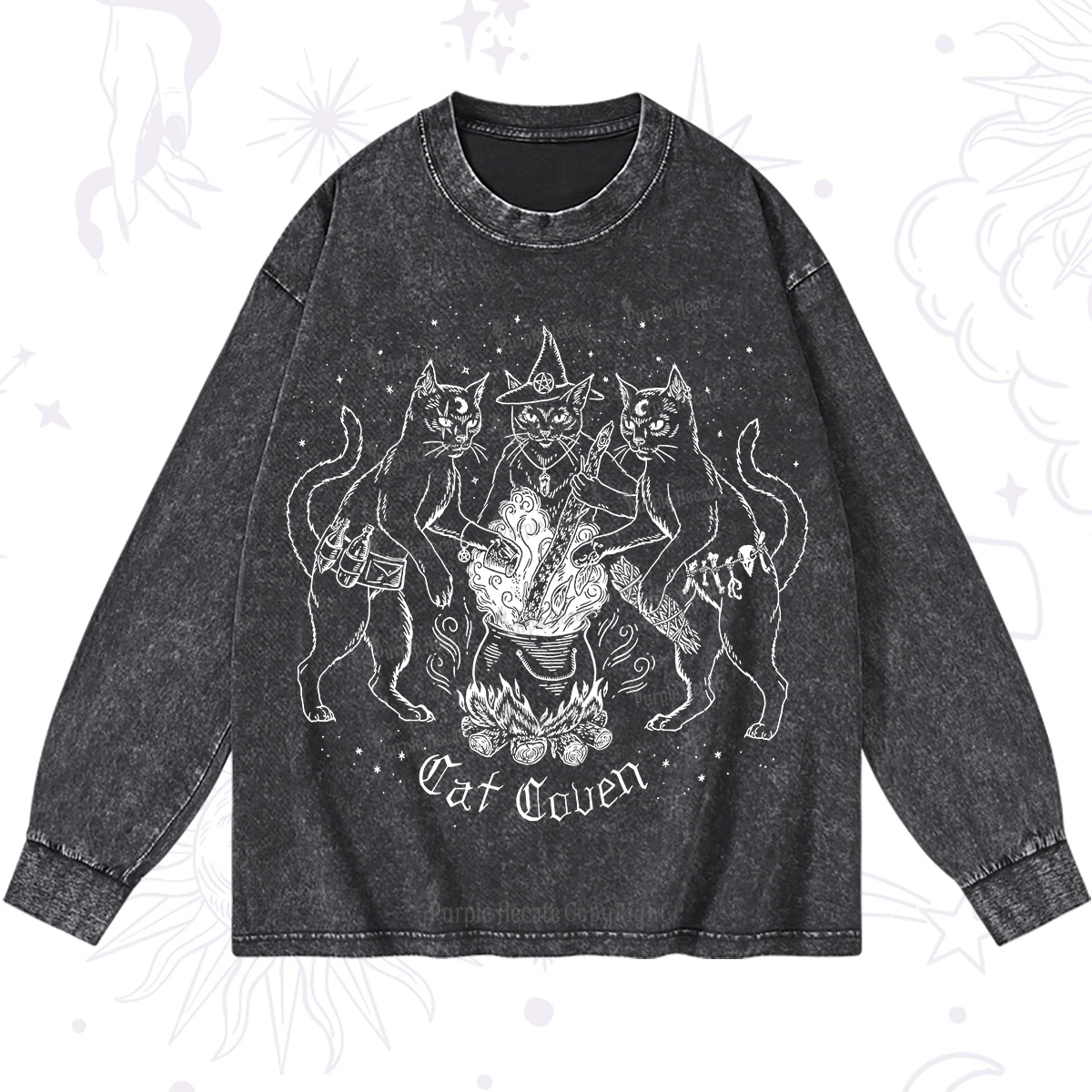 Purplehecate Cat Coven Washed Long Sleeve Shirt
