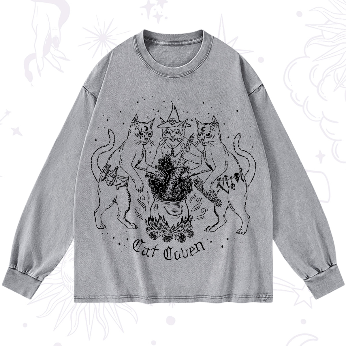 Purplehecate Cat Coven Washed Long Sleeve Shirt