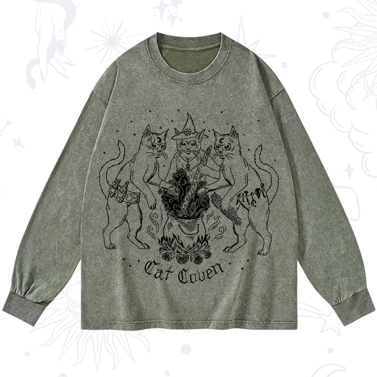 Purplehecate Cat Coven Washed Long Sleeve Shirt
