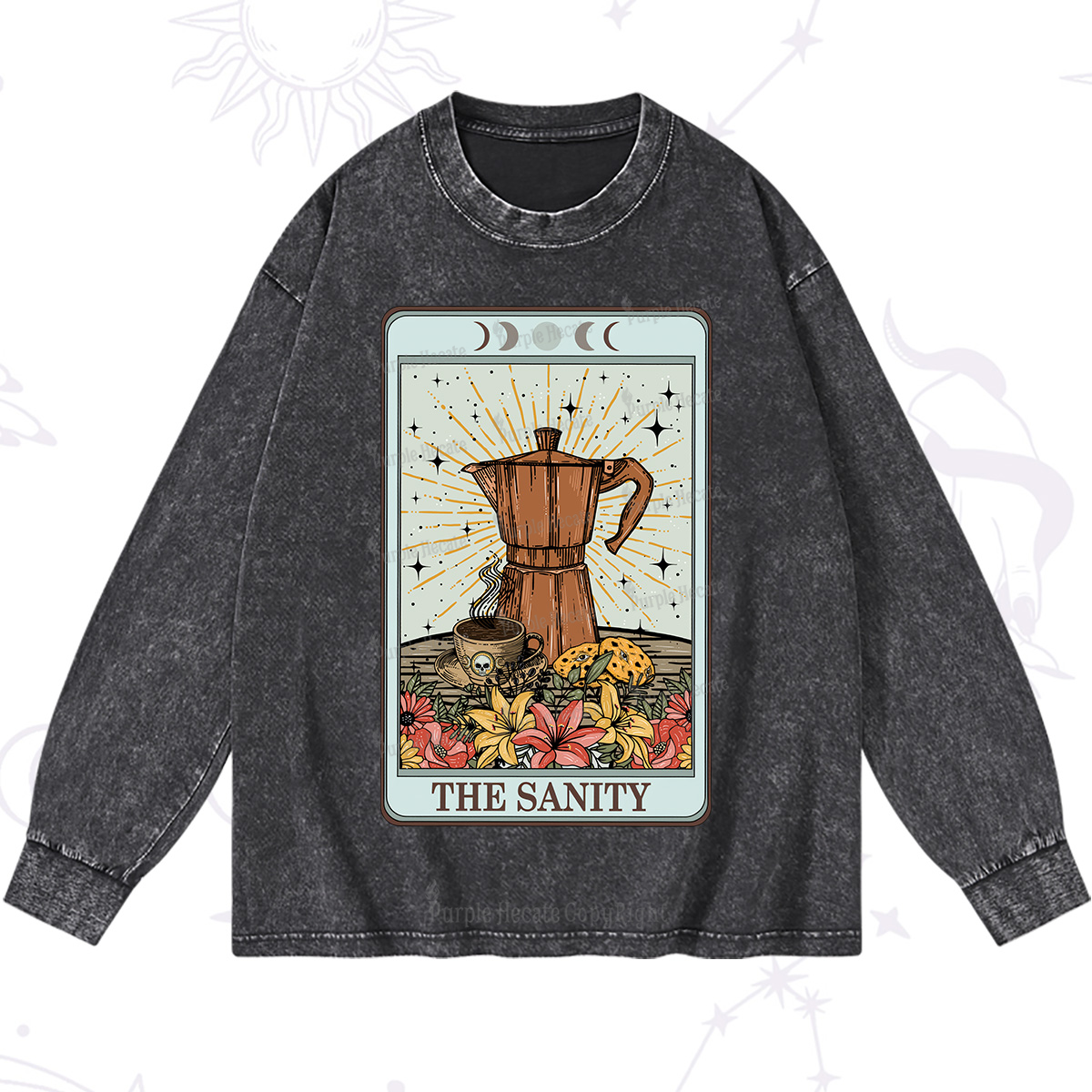 Purplehecate The Sanity Food Tarot Washed Long Sleeve Shirt
