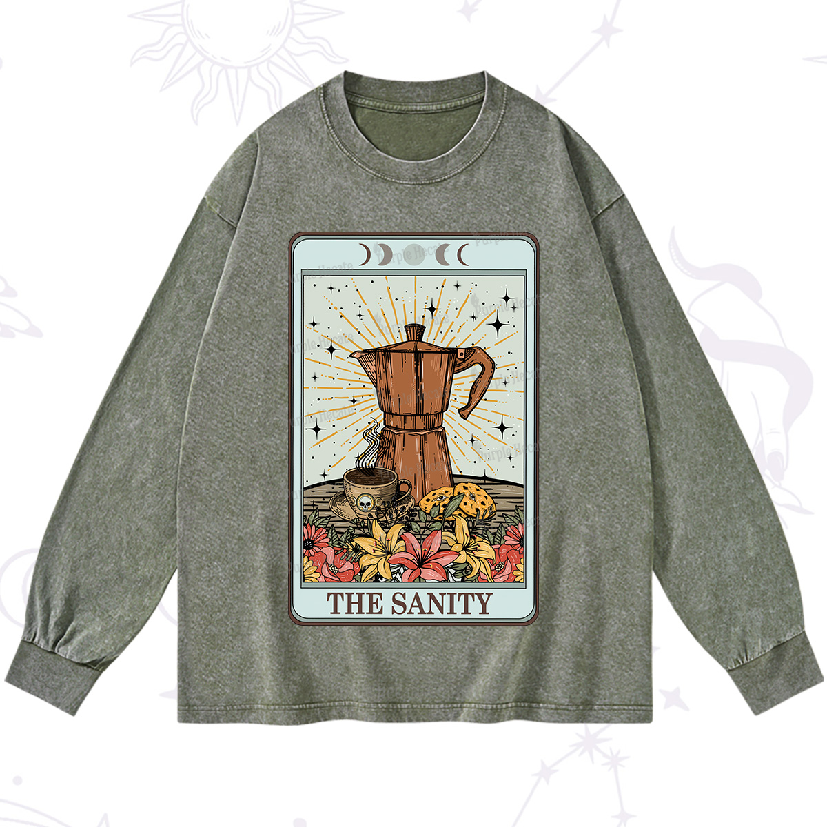 Purplehecate The Sanity Food Tarot Washed Long Sleeve Shirt