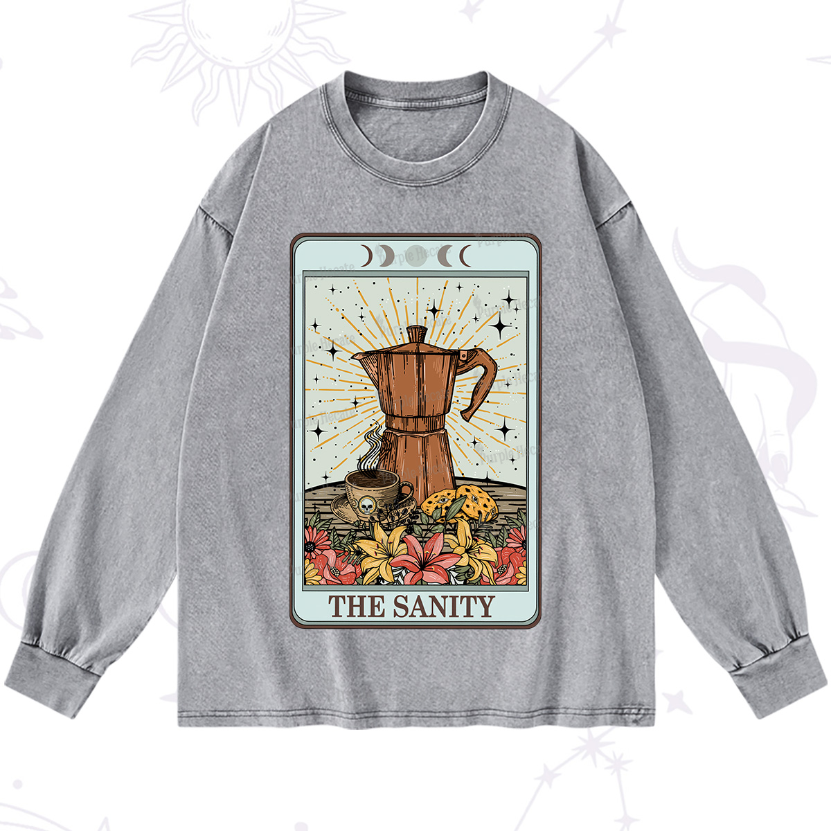 Purplehecate The Sanity Food Tarot Washed Long Sleeve Shirt
