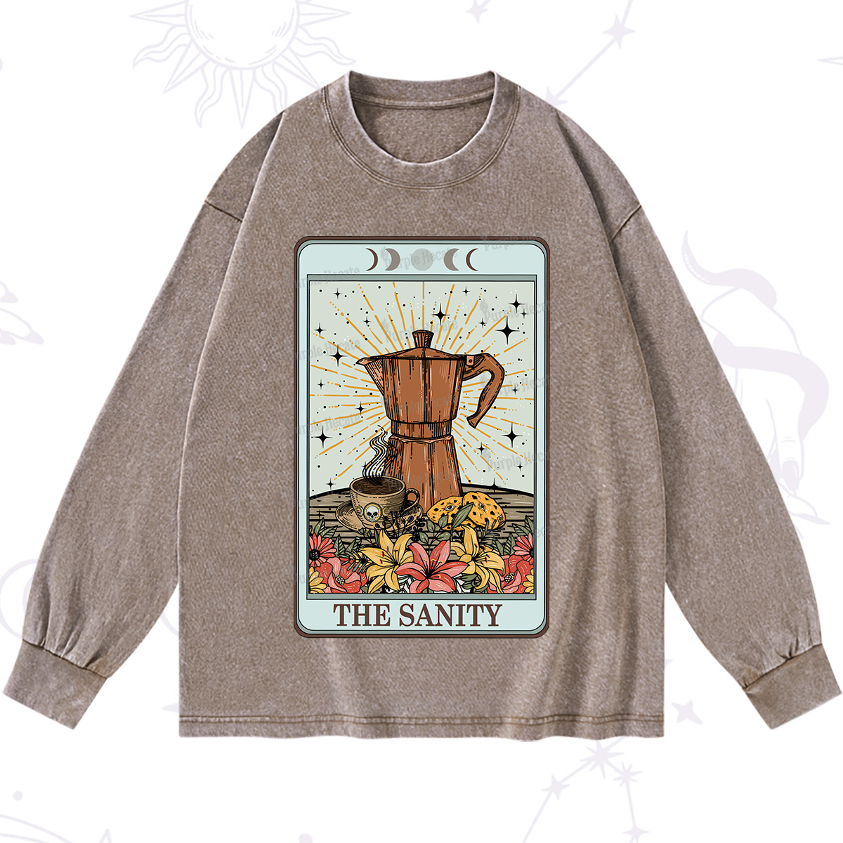 Purplehecate The Sanity Food Tarot Washed Long Sleeve Shirt