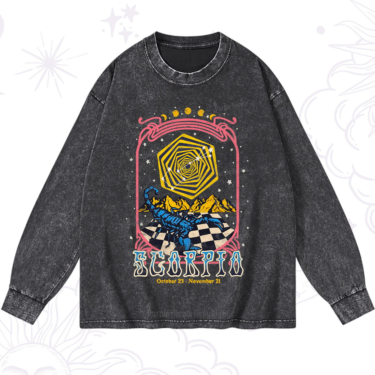 Purplehecate Scorpio Crew Zodiac Washed Long Sleeve Shirt