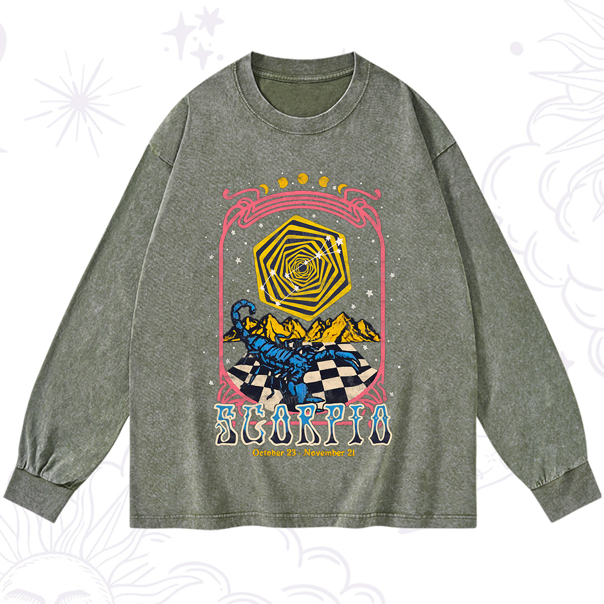 Purplehecate Scorpio Crew Zodiac Washed Long Sleeve Shirt