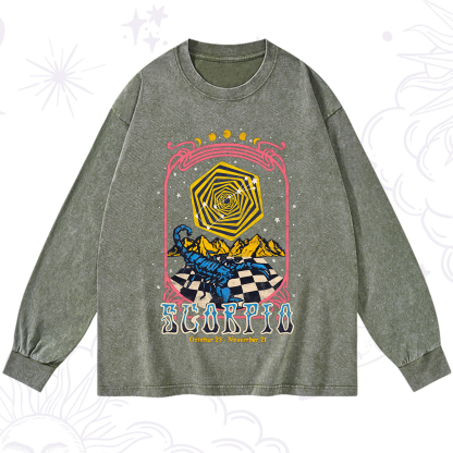 Purplehecate Scorpio Crew Zodiac Washed Long Sleeve Shirt
