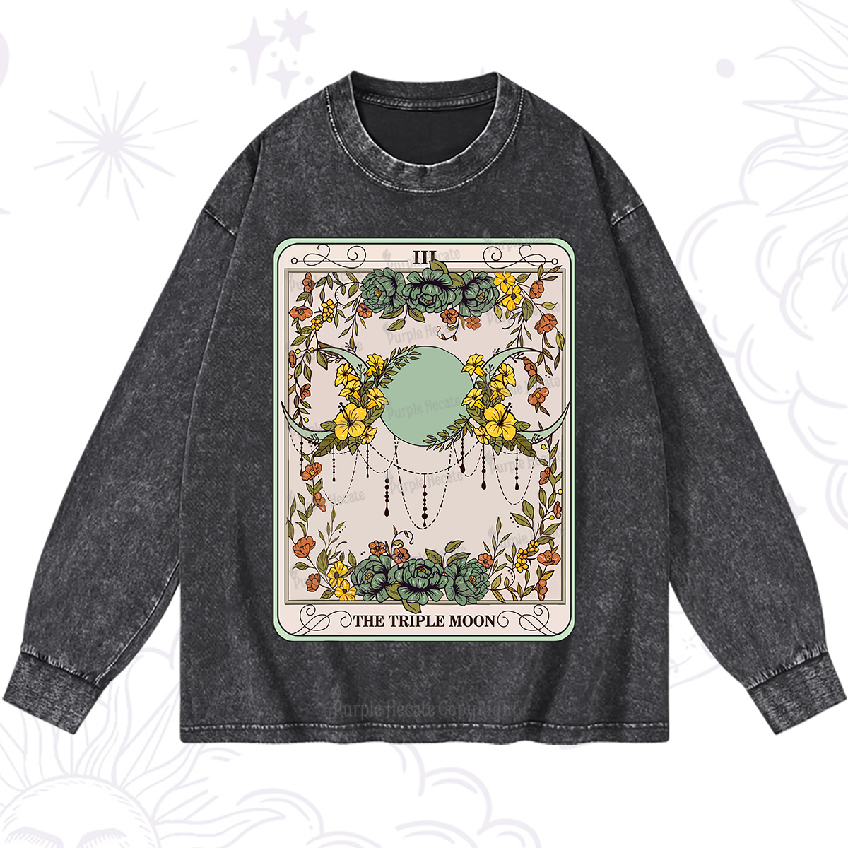 Purplehecate The Triple Moon Tarot Washed Long Sleeve Shirt