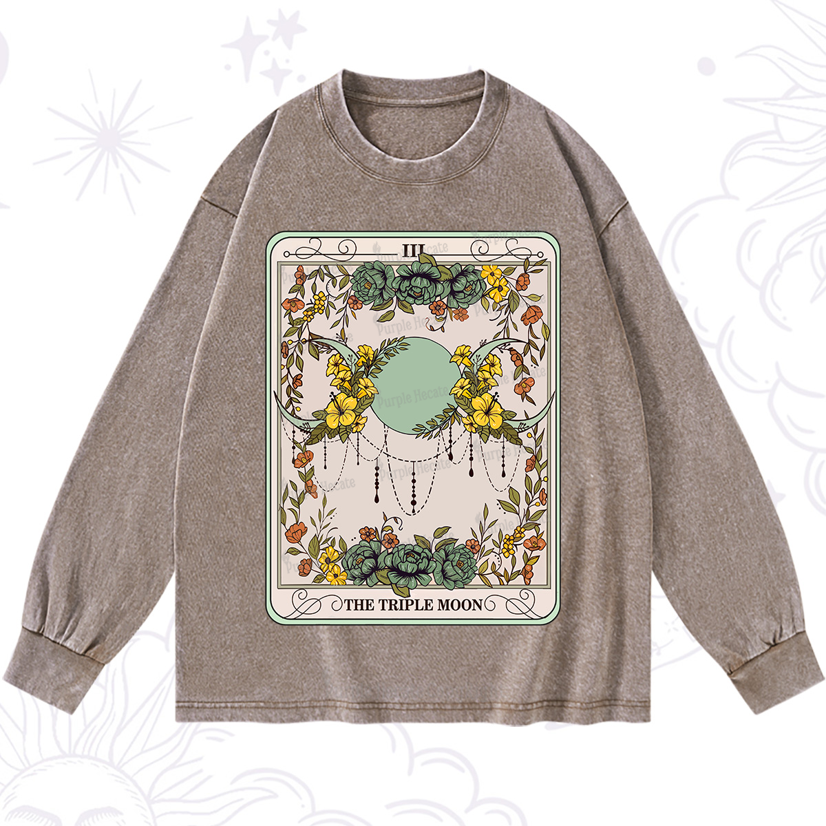 Purplehecate The Triple Moon Tarot Washed Long Sleeve Shirt