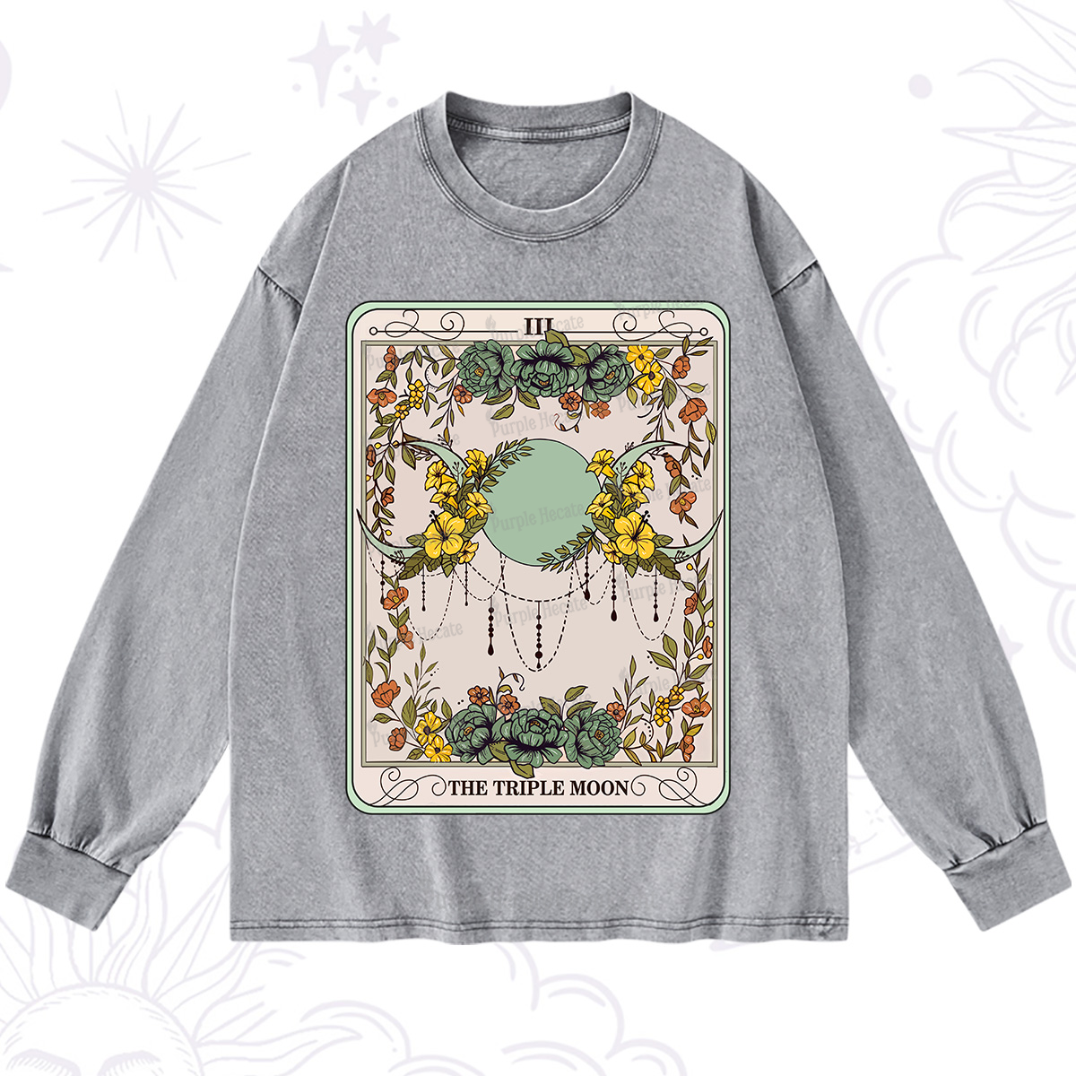 Purplehecate The Triple Moon Tarot Washed Long Sleeve Shirt