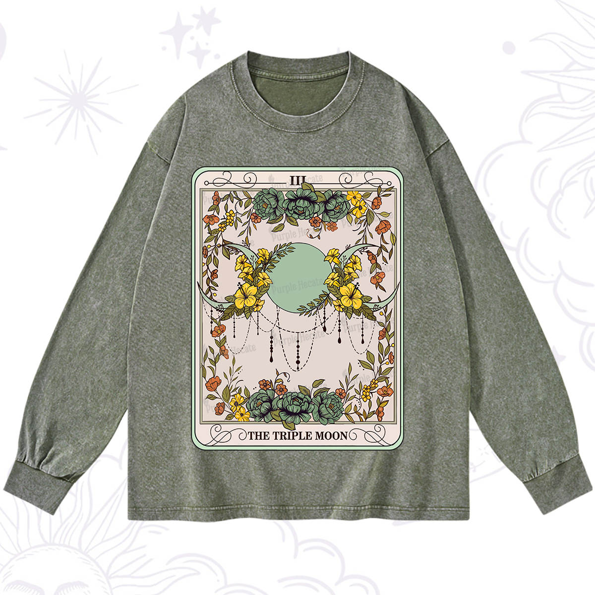 Purplehecate The Triple Moon Tarot Washed Long Sleeve Shirt