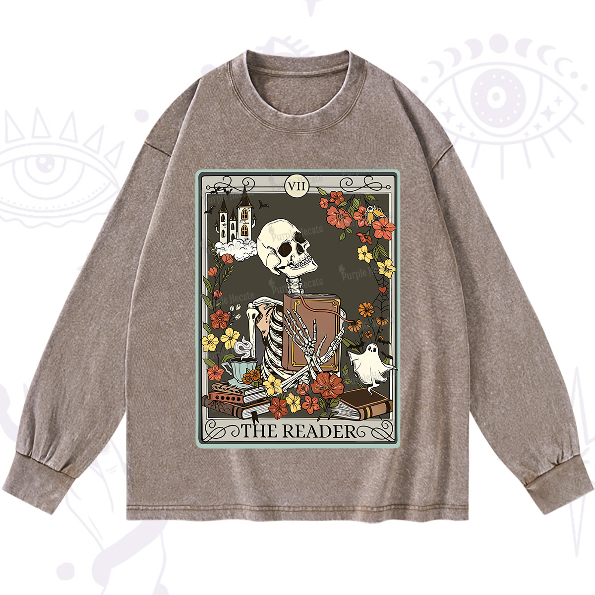 Purplehecate The Reader Tarot Card Washed Long Sleeve Shirt