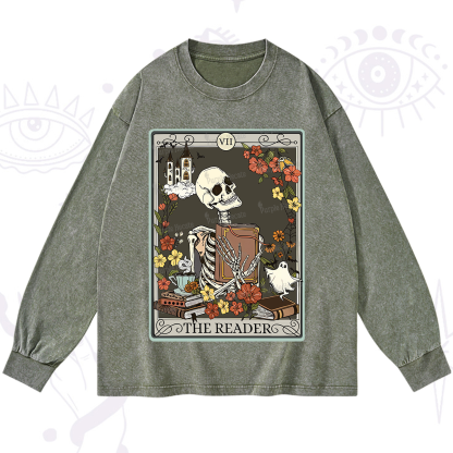 Purplehecate The Reader Tarot Card Washed Long Sleeve Shirt