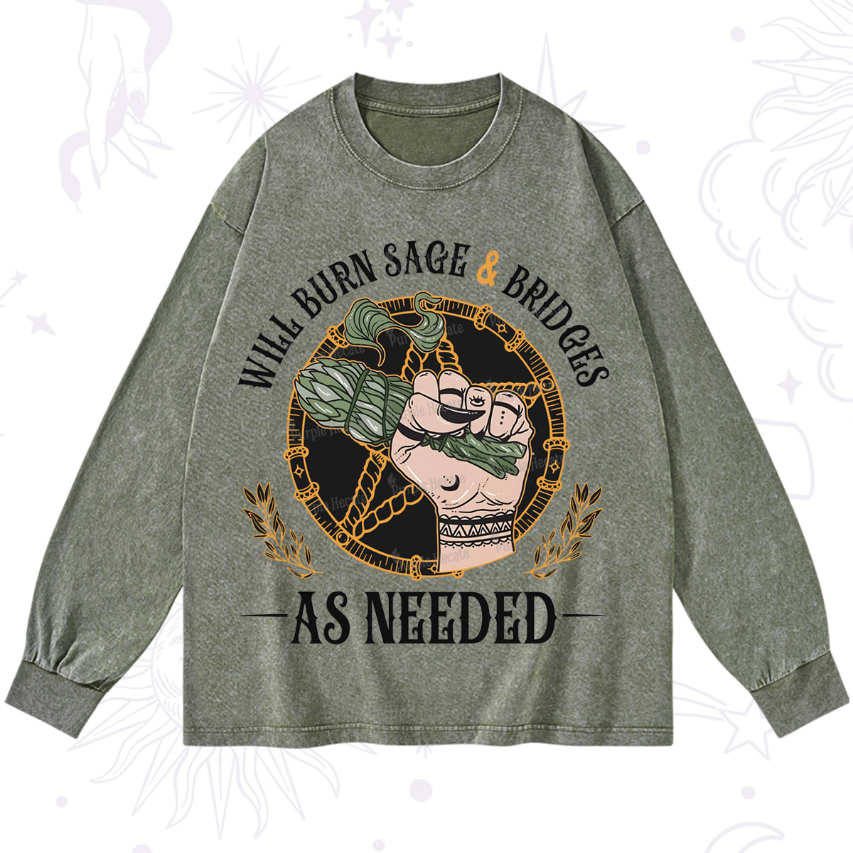 Purplehecate Will Burn Sage And Bridges Washed Long Sleeve Shirt