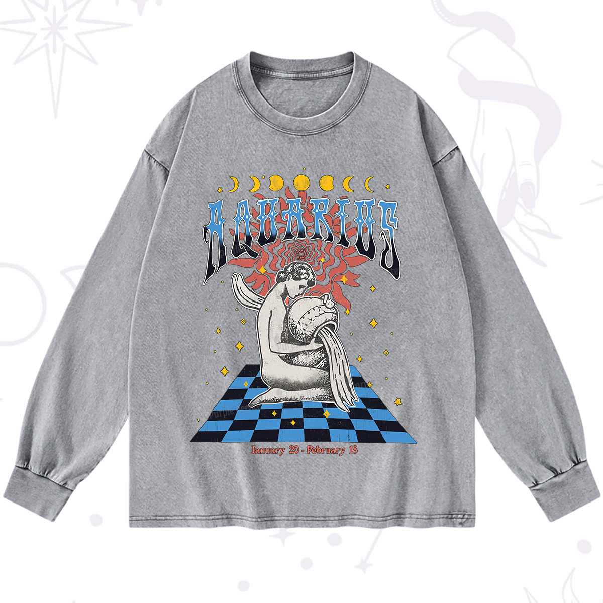 Purplehecate Aquarius Crew Zodiac Washed Long Sleeve Shirt