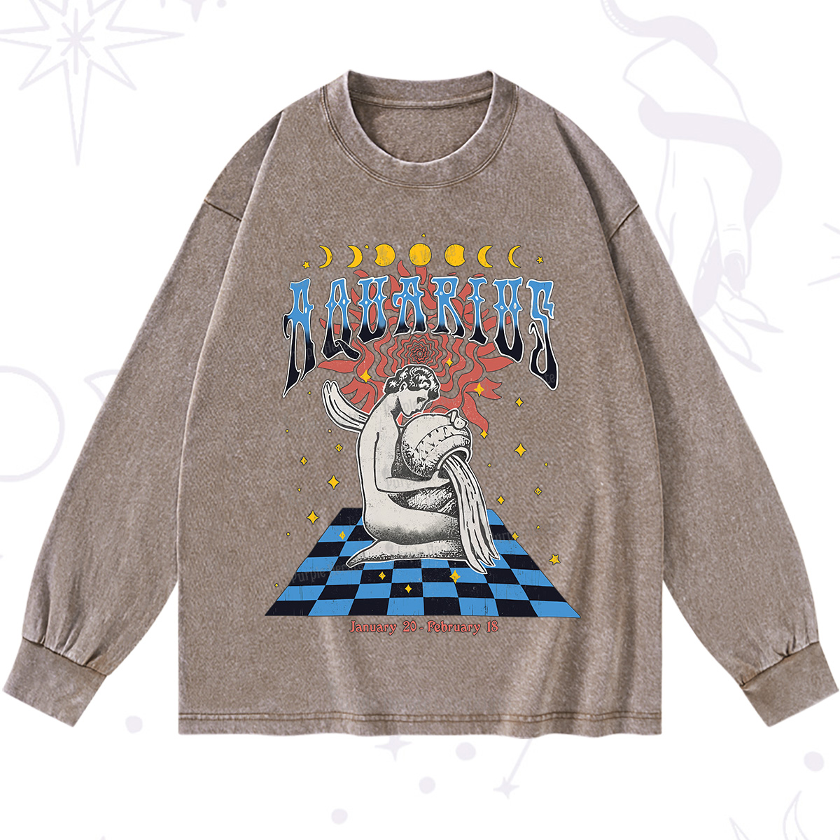 Purplehecate Aquarius Crew Zodiac Washed Long Sleeve Shirt