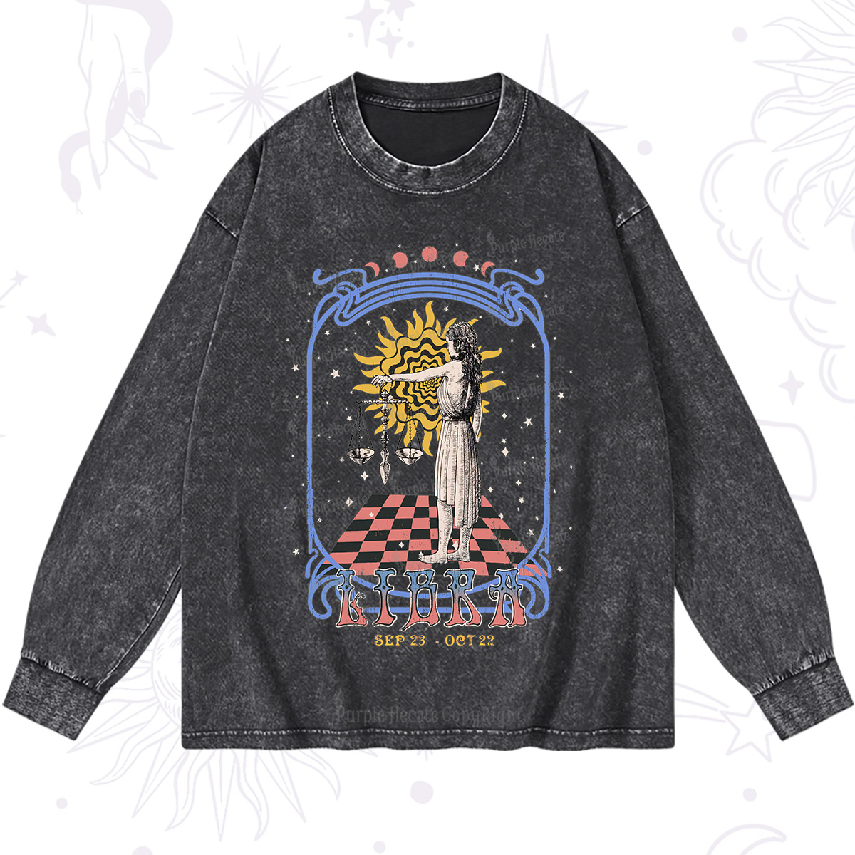 Purplehecate Libra Crew Zodiac Washed Long Sleeve Shirt