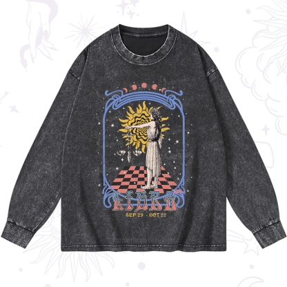 Purplehecate Libra Crew Zodiac Washed Long Sleeve Shirt