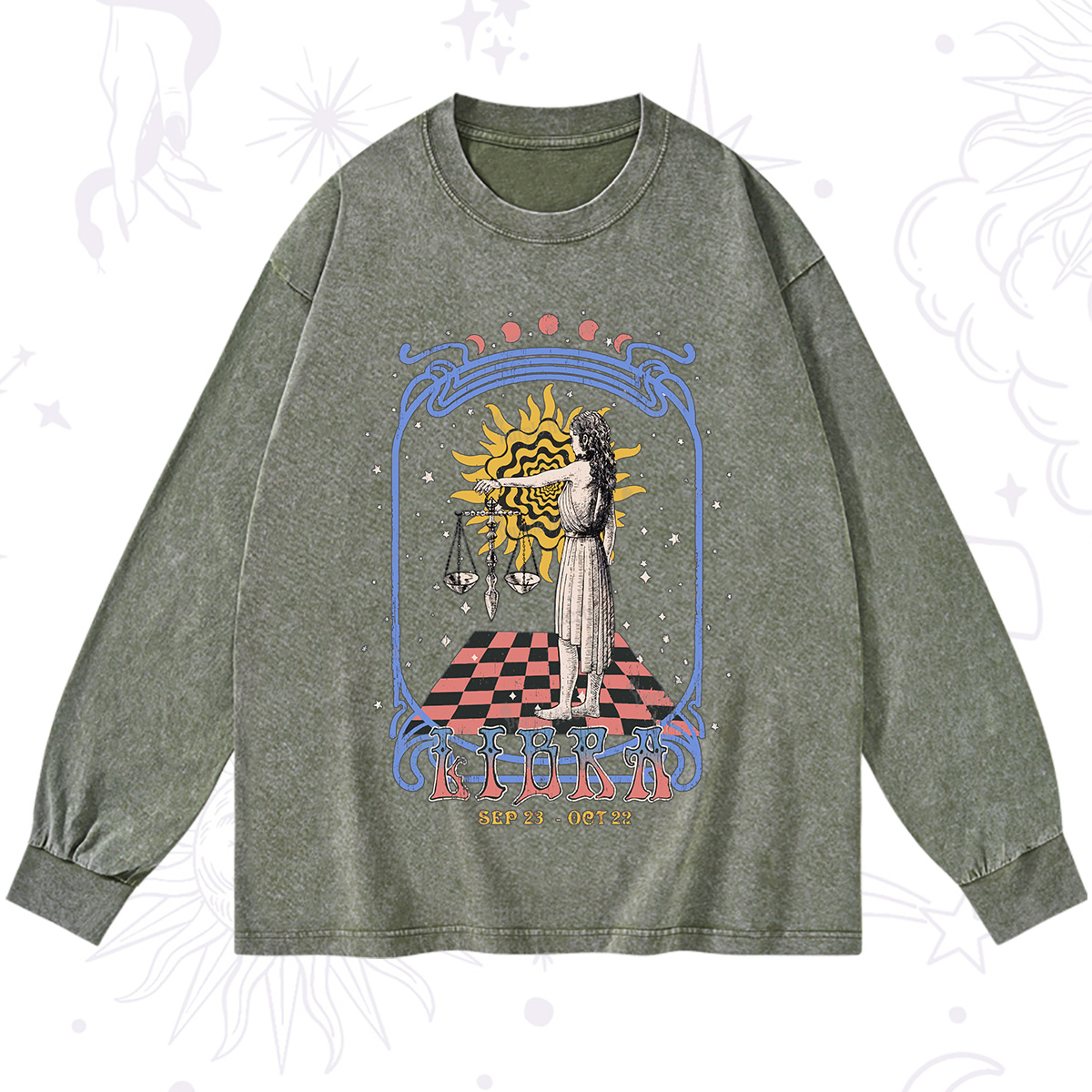 Purplehecate Libra Crew Zodiac Washed Long Sleeve Shirt