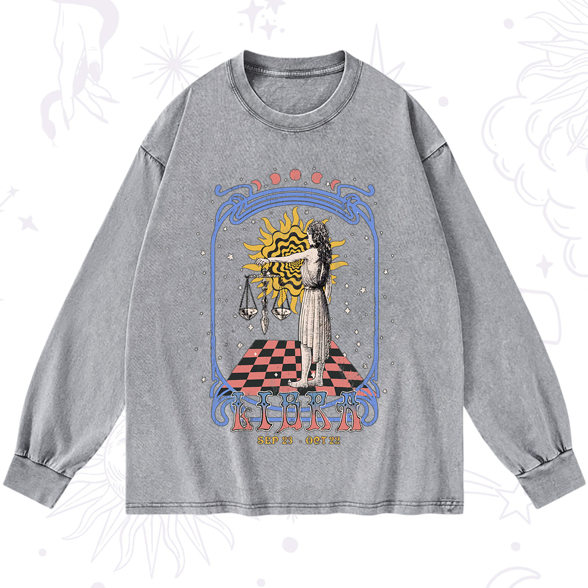 Purplehecate Libra Crew Zodiac Washed Long Sleeve Shirt