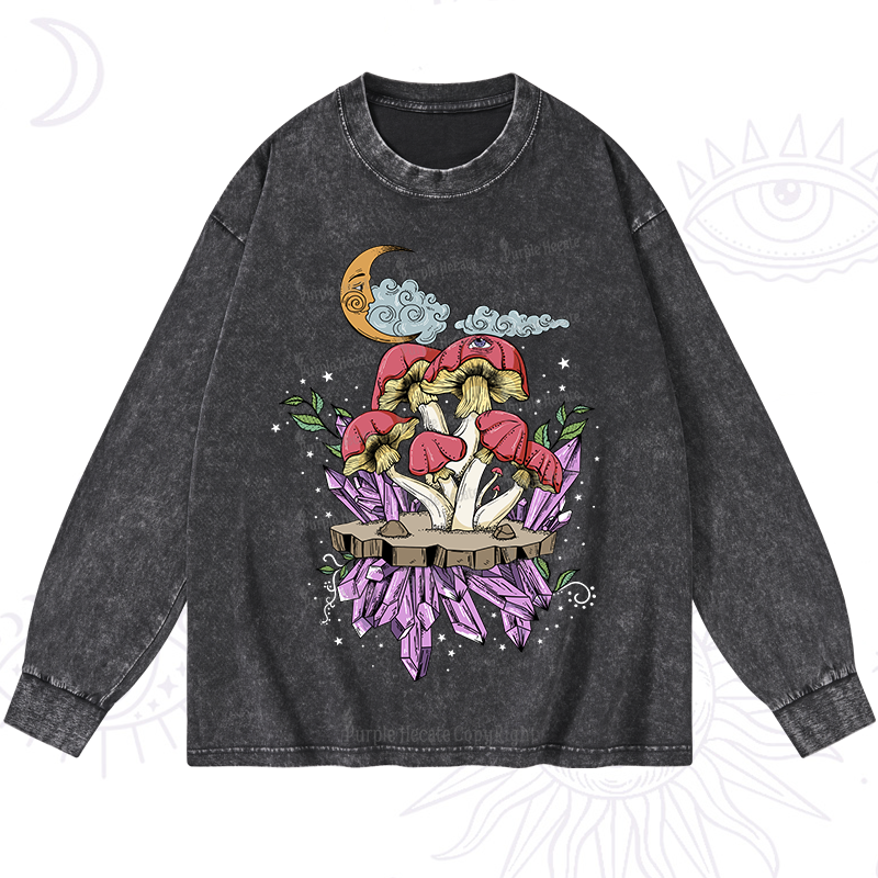 Purplehecate Fantasy Mushroom Washed Long Sleeve Shirt