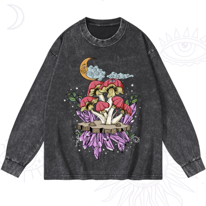 Purplehecate Fantasy Mushroom Washed Long Sleeve Shirt
