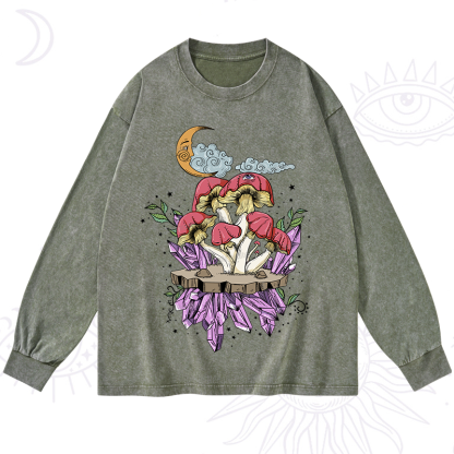 Purplehecate Fantasy Mushroom Washed Long Sleeve Shirt