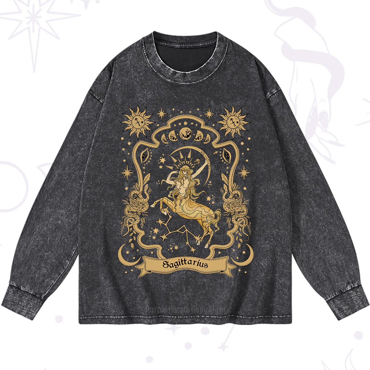 Purplehecate Sagittarius' Astral Mirage Zodiac Washed Long Sleeve Shirt