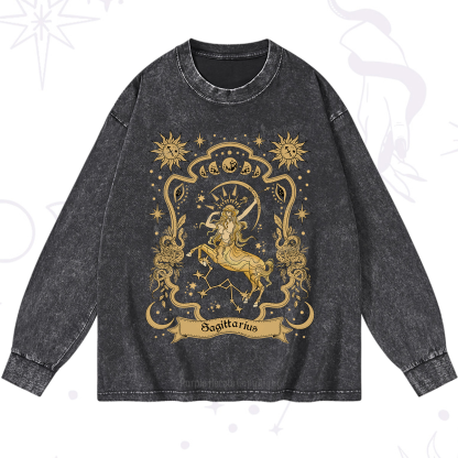 Purplehecate Sagittarius' Astral Mirage Zodiac Washed Long Sleeve Shirt