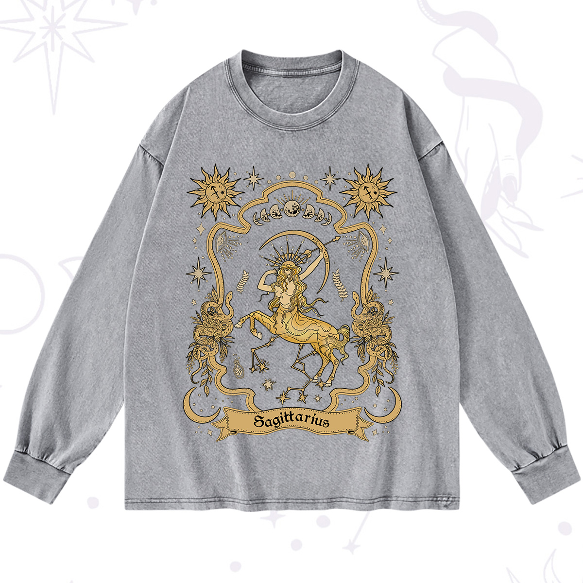 Purplehecate Sagittarius' Astral Mirage Zodiac Washed Long Sleeve Shirt