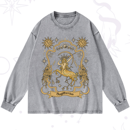 Purplehecate Sagittarius' Astral Mirage Zodiac Washed Long Sleeve Shirt