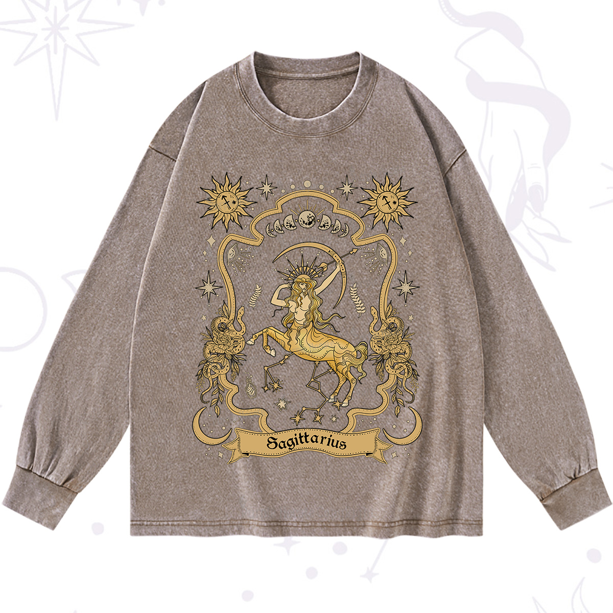 Purplehecate Sagittarius' Astral Mirage Zodiac Washed Long Sleeve Shirt