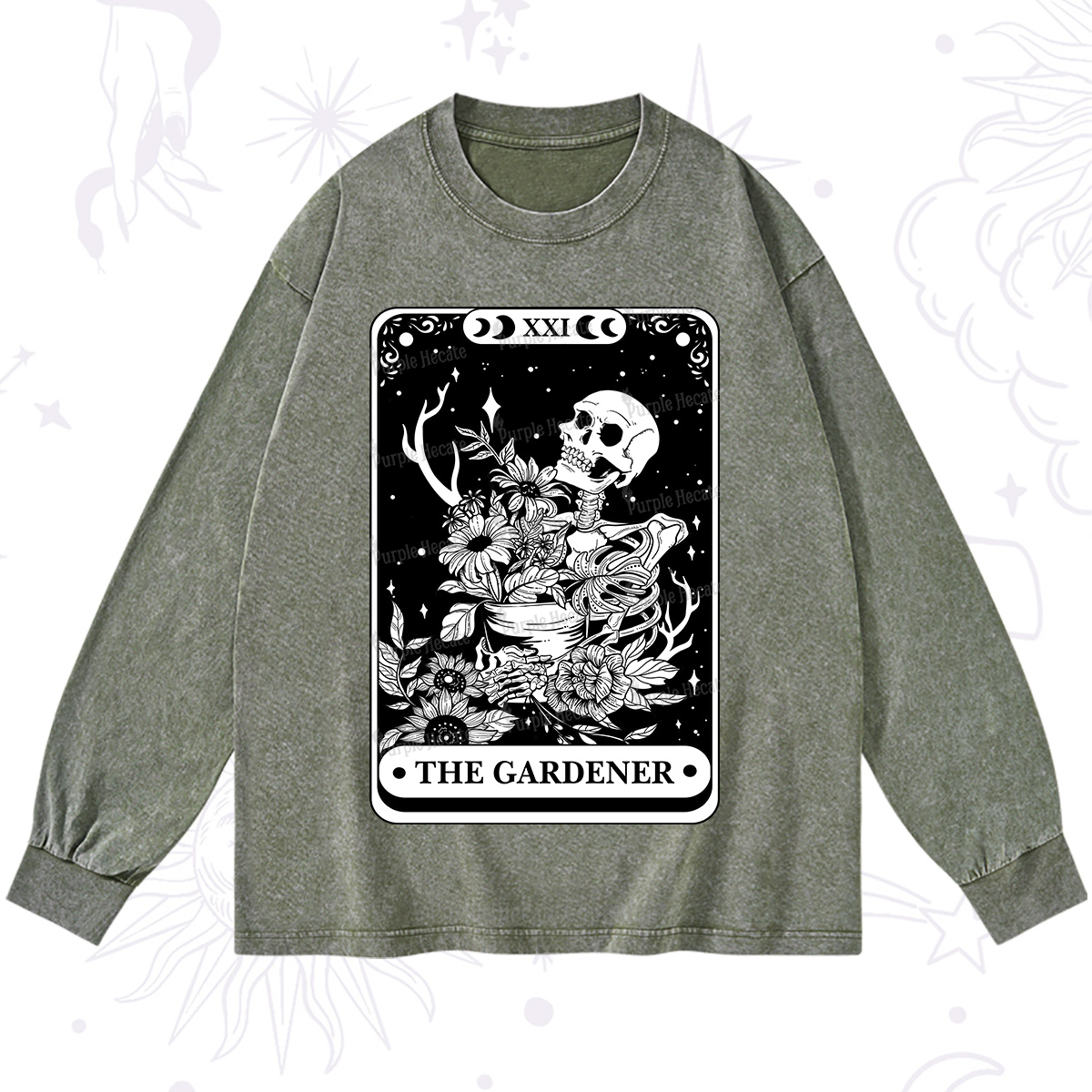Purplehecate The Gardener Tarot Card Washed Long Sleeve Shirt