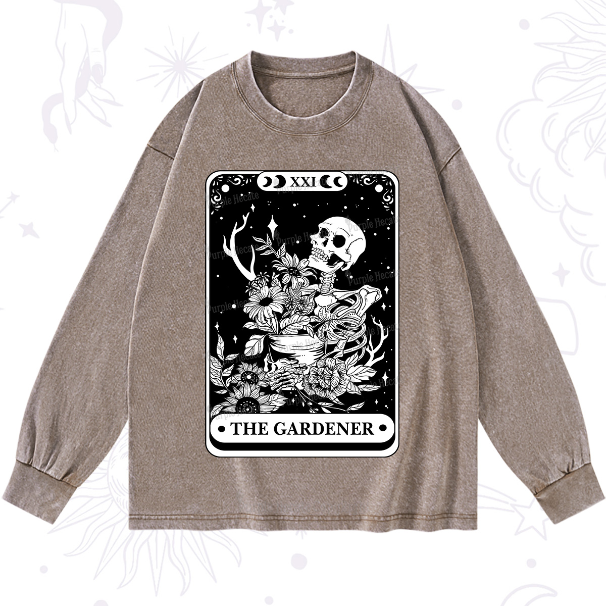 Purplehecate The Gardener Tarot Card Washed Long Sleeve Shirt