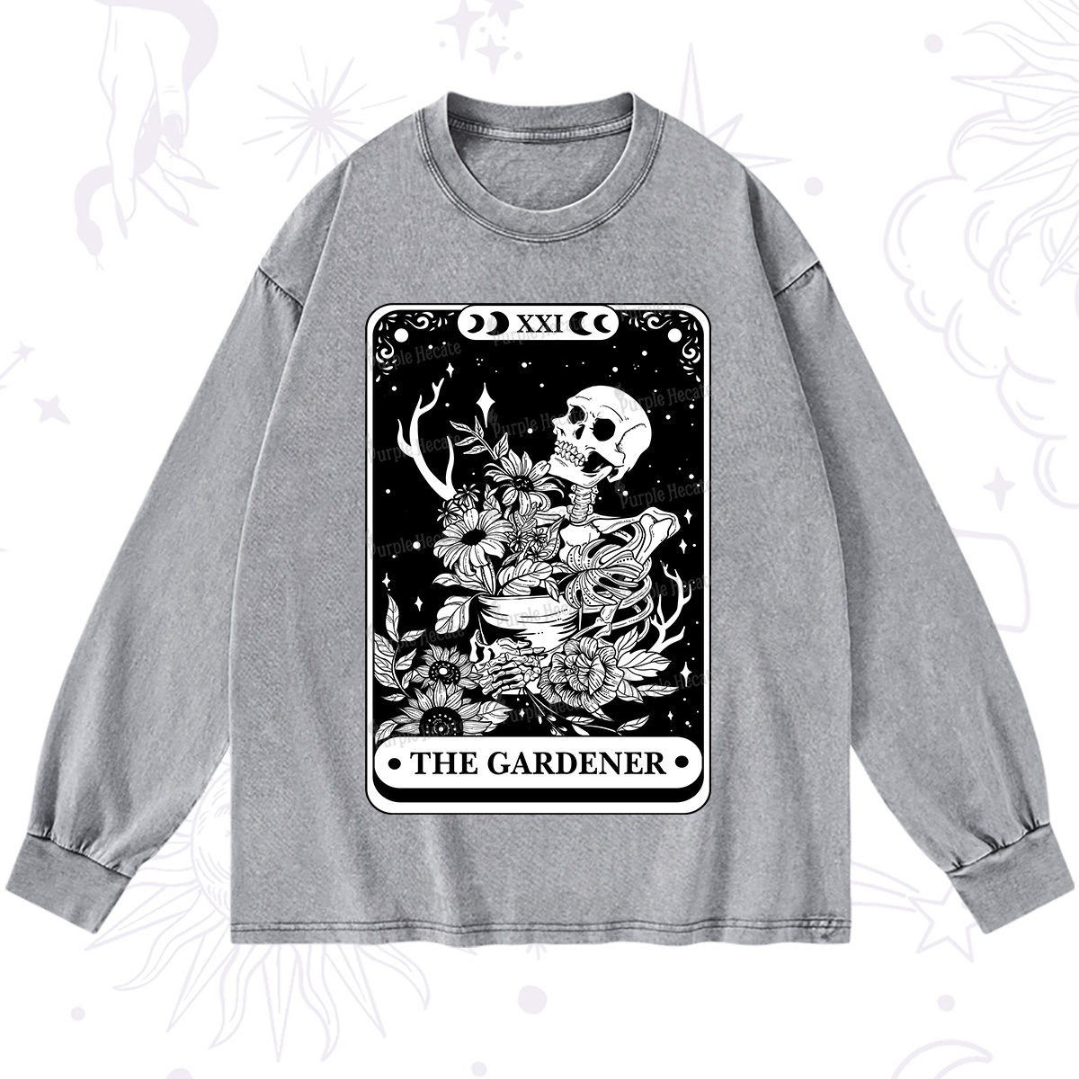 Purplehecate The Gardener Tarot Card Washed Long Sleeve Shirt