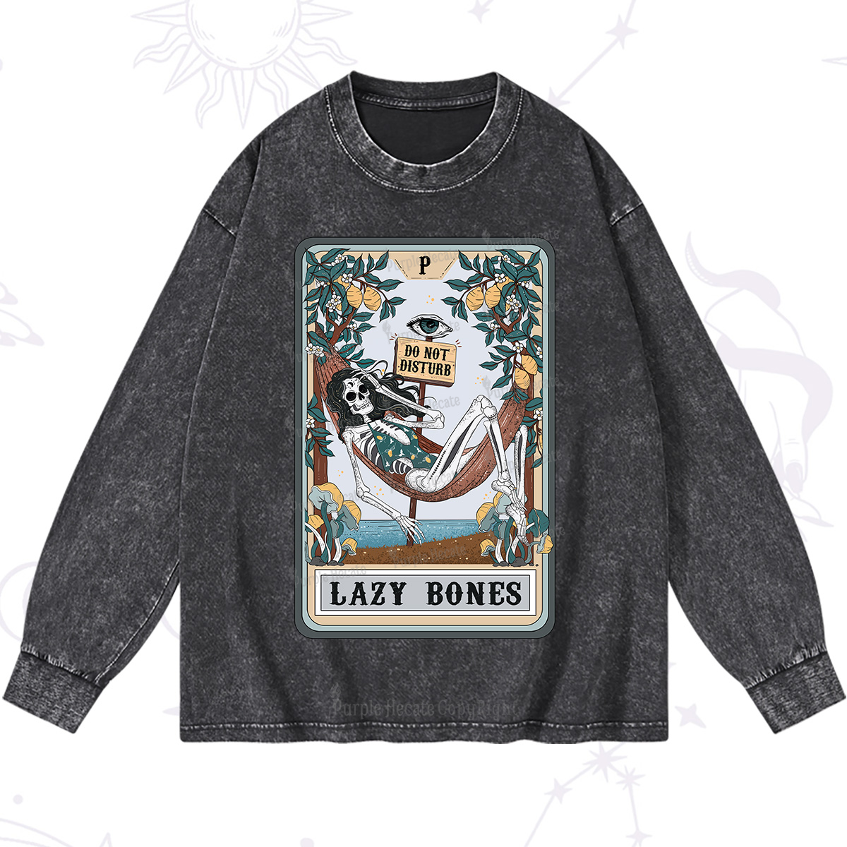 Purplehecate The Lazy Bones Tarot Washed Long Sleeve Shirt
