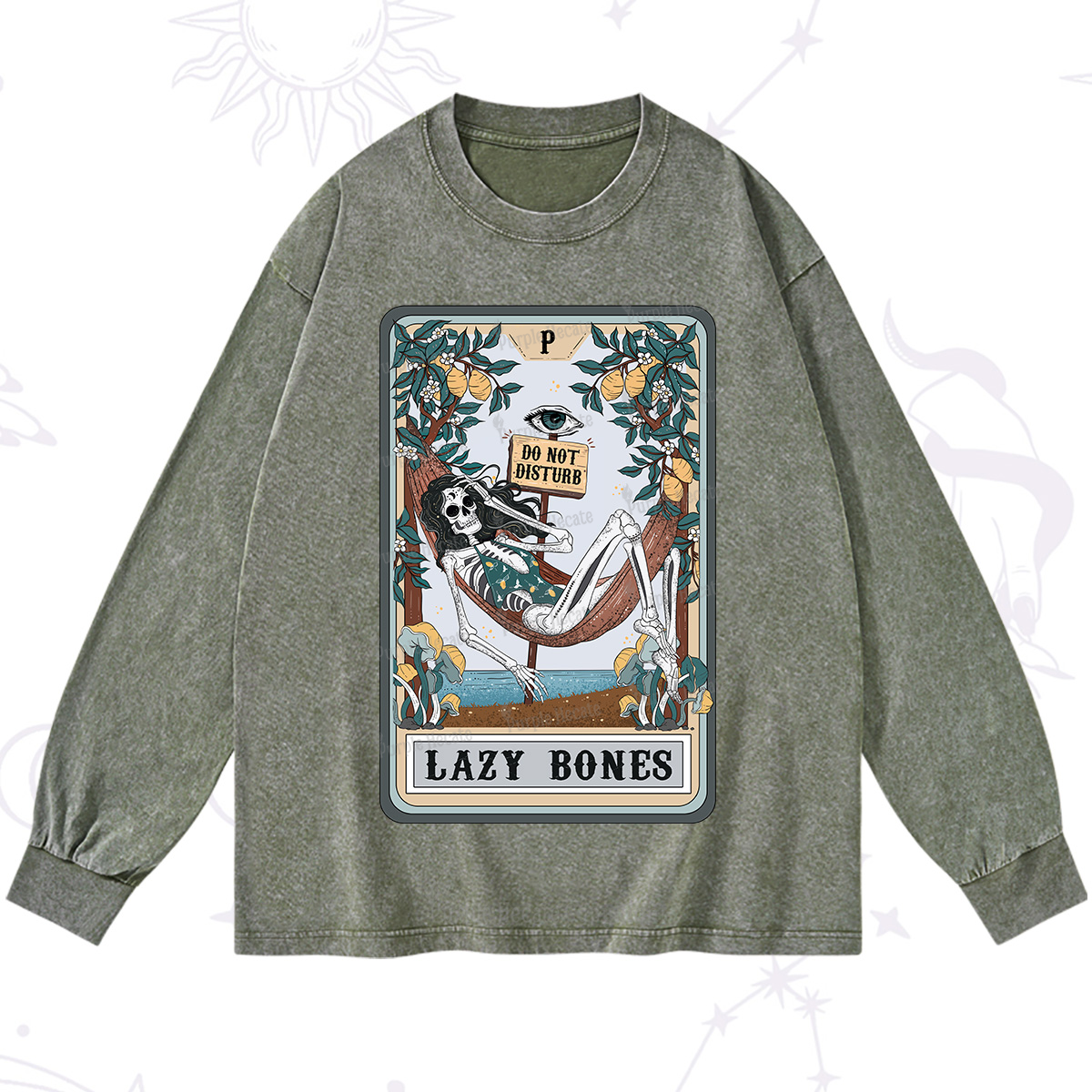 Purplehecate The Lazy Bones Tarot Washed Long Sleeve Shirt