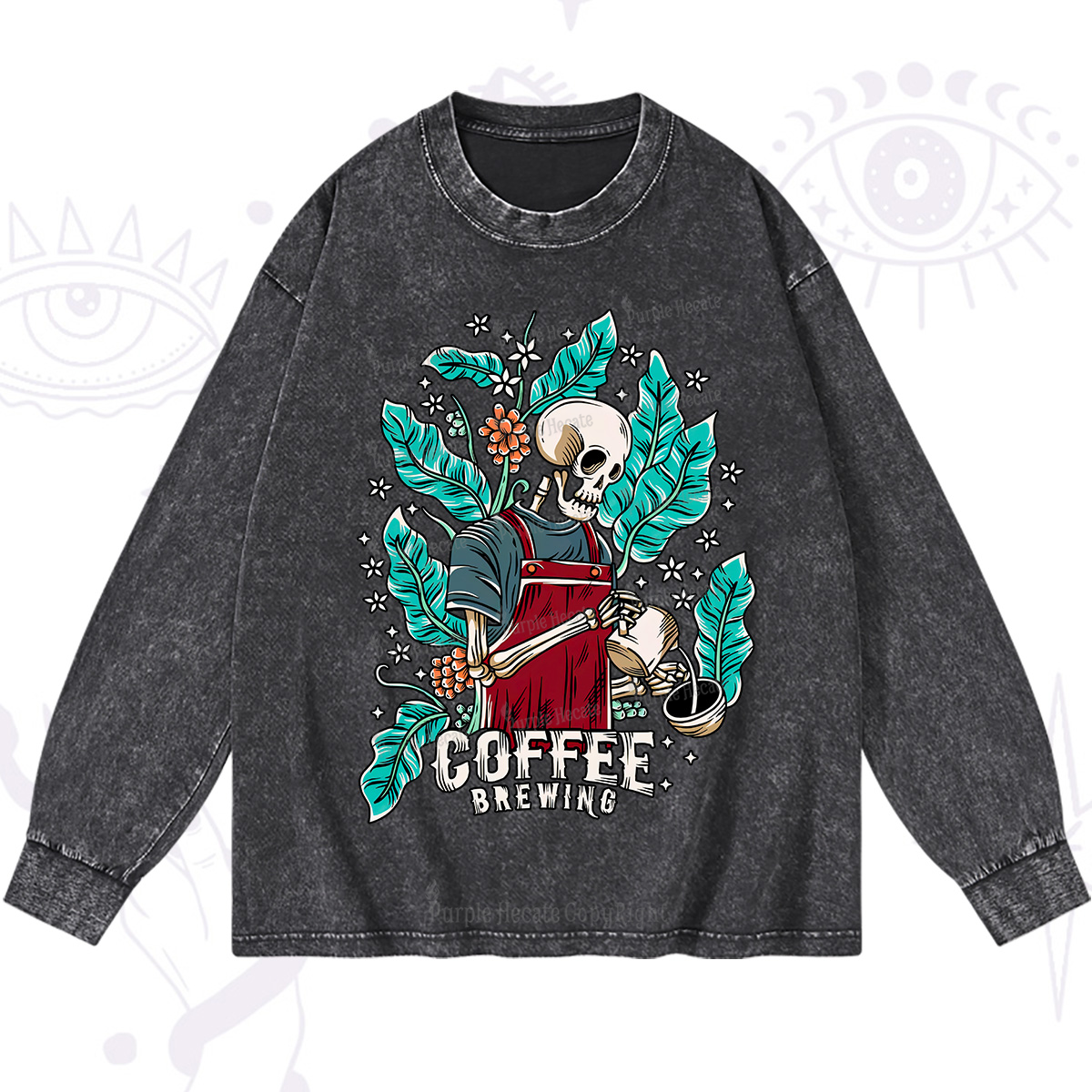 Purplehecate Coffee Brewing Washed Long Sleeve Shirt