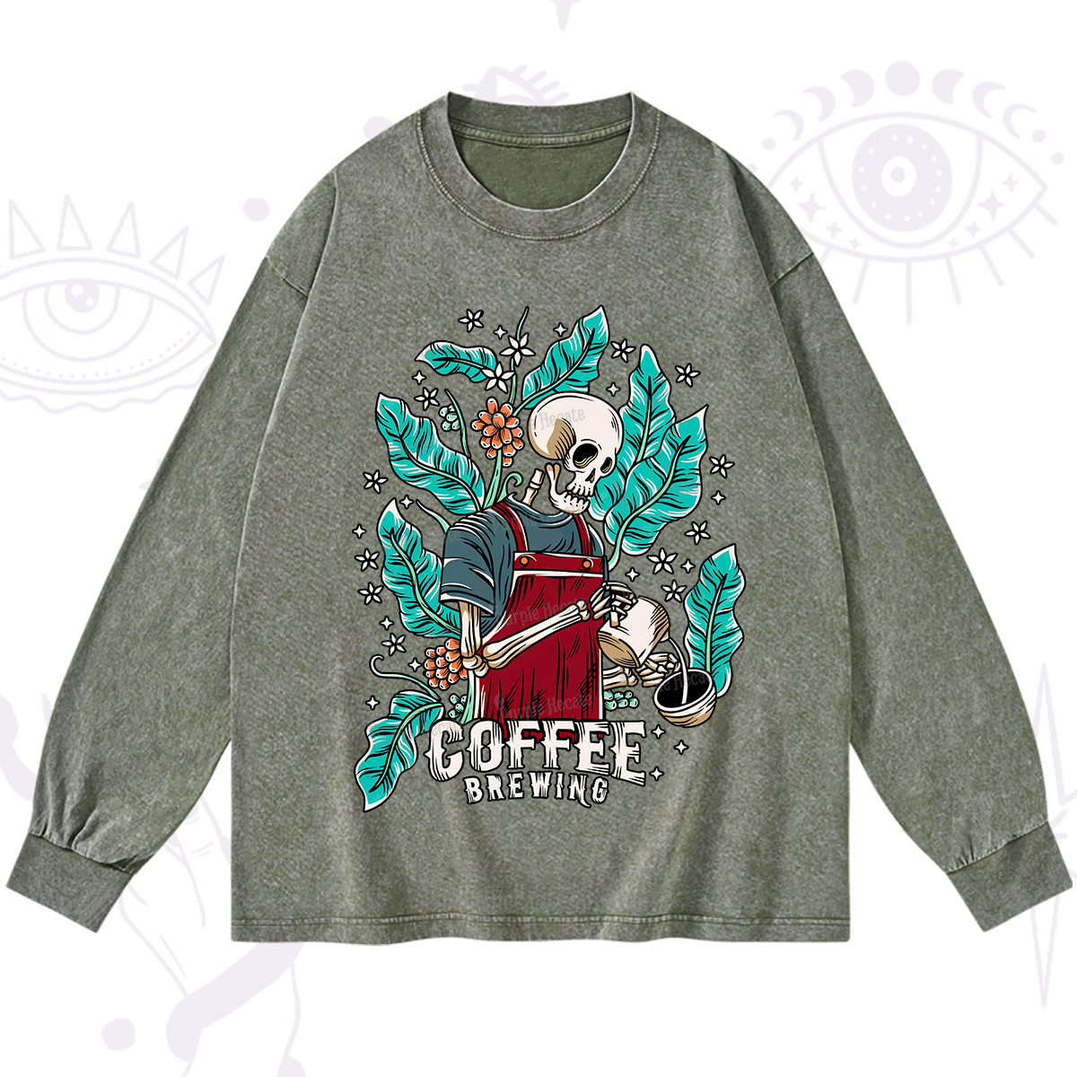Purplehecate Coffee Brewing Washed Long Sleeve Shirt