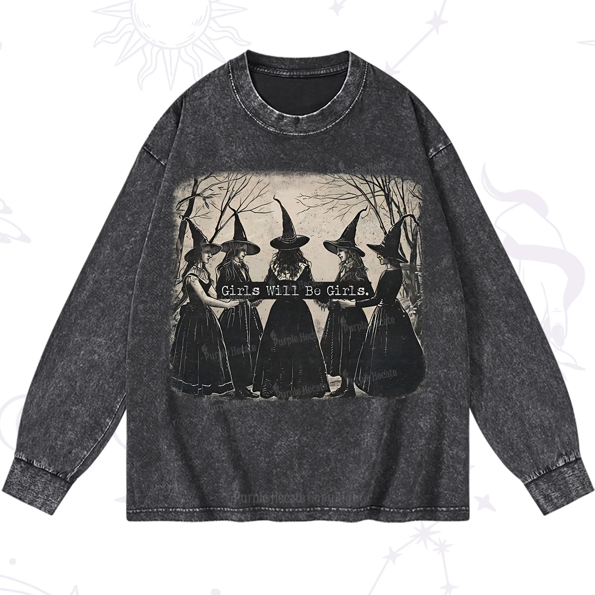 Purplehecate Girls Will Be Girls Witch Washed Long Sleeve Shirt