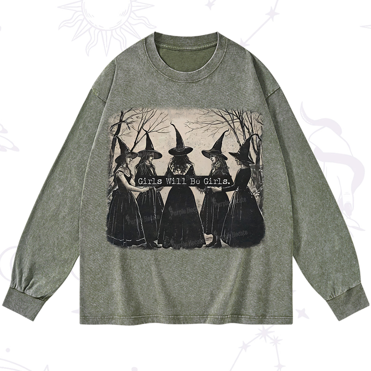 Purplehecate Girls Will Be Girls Witch Washed Long Sleeve Shirt