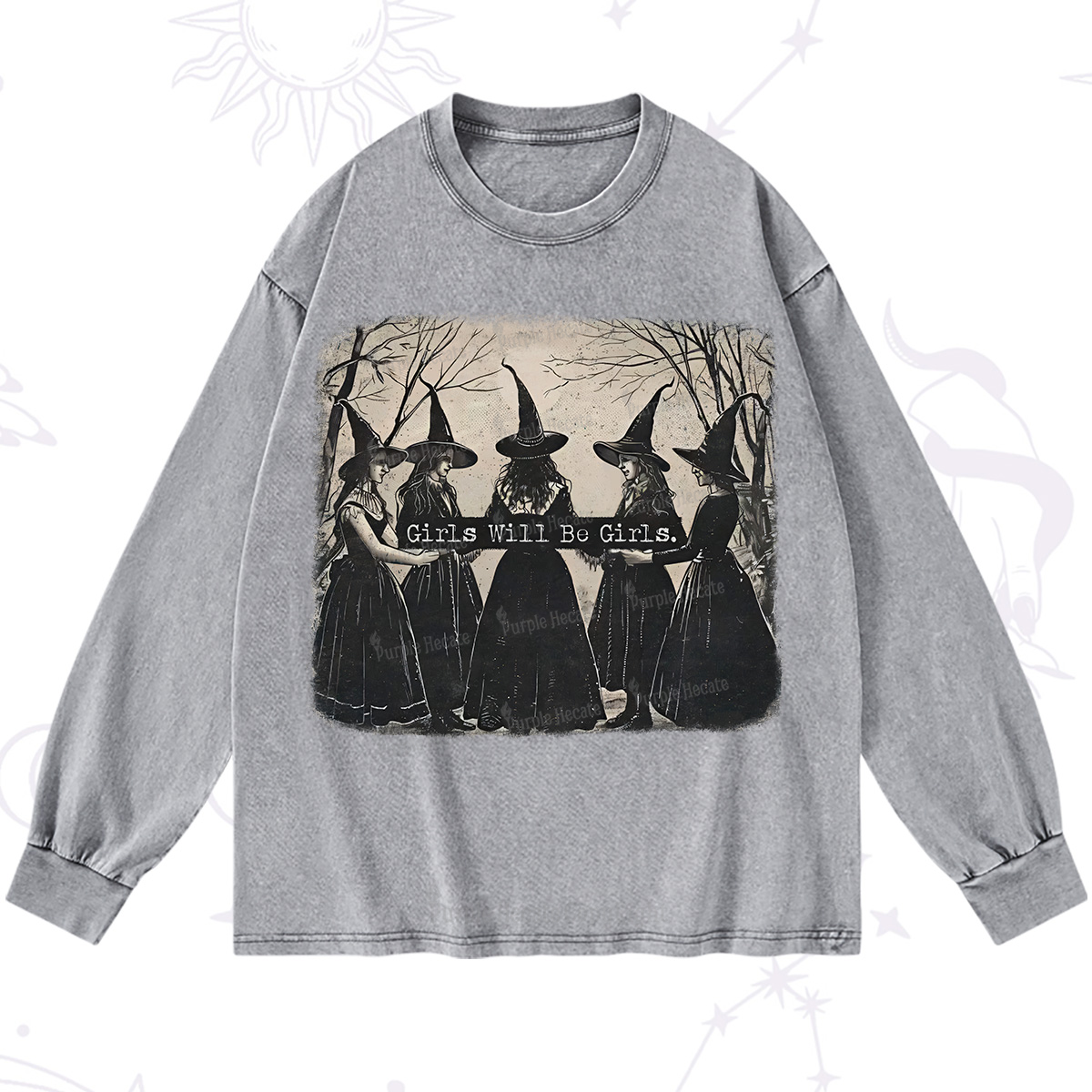 Purplehecate Girls Will Be Girls Witch Washed Long Sleeve Shirt