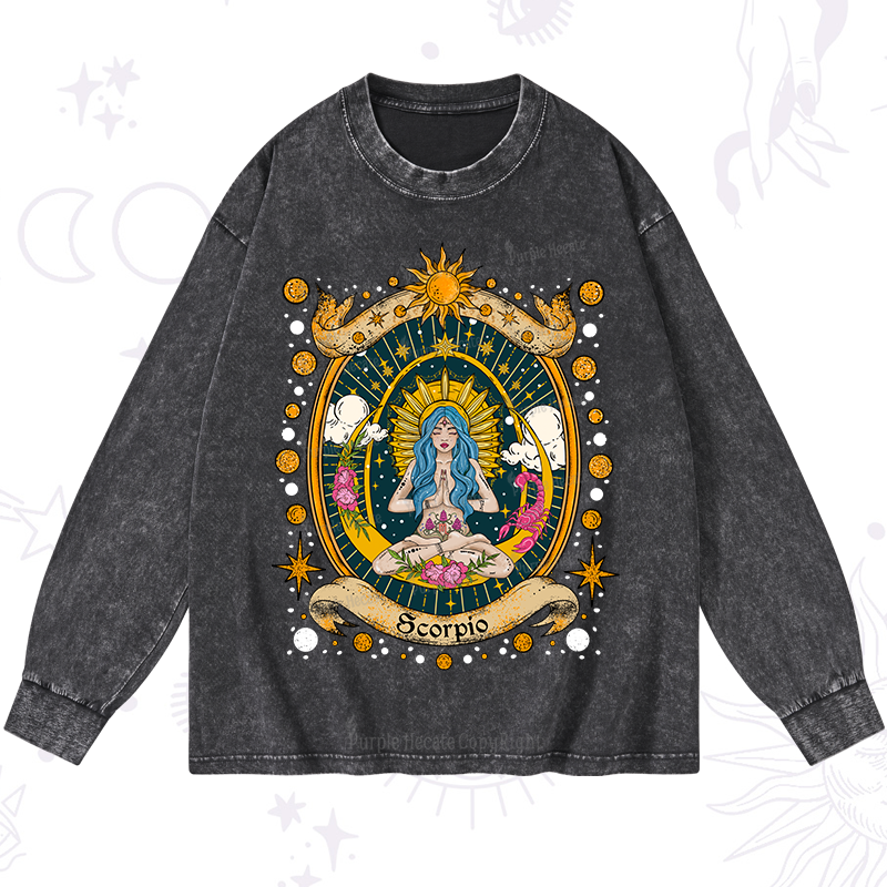 Purplehecate Scorpio Celestial Charm Zodiac Washed Long Sleeve Shirt
