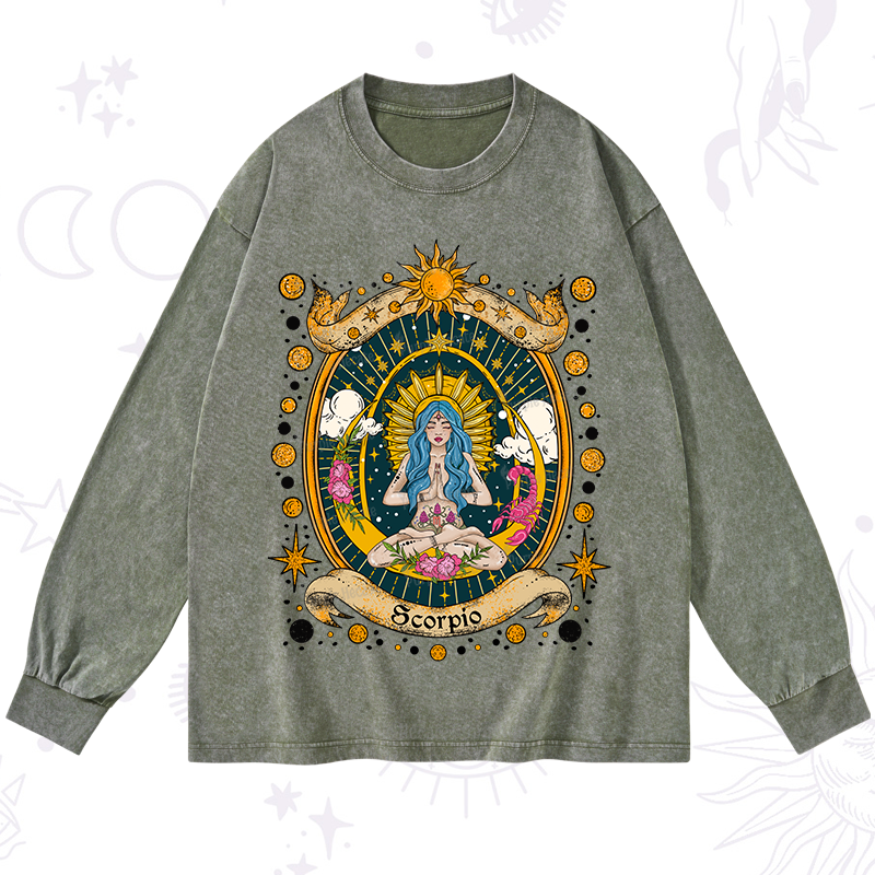 Purplehecate Scorpio Celestial Charm Zodiac Washed Long Sleeve Shirt