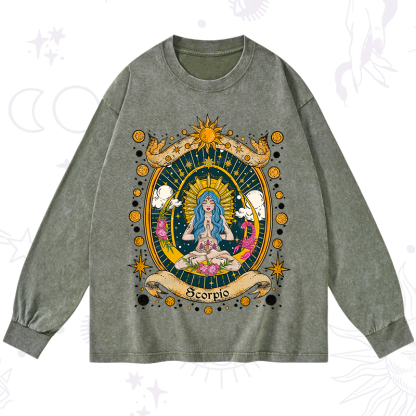 Purplehecate Scorpio Celestial Charm Zodiac Washed Long Sleeve Shirt