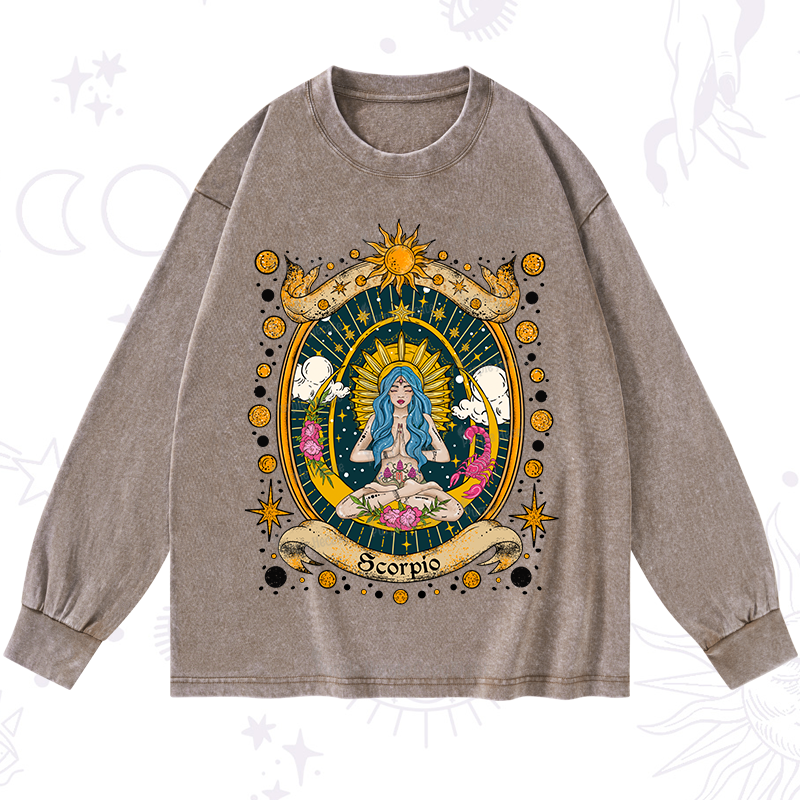 Purplehecate Scorpio Celestial Charm Zodiac Washed Long Sleeve Shirt