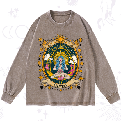 Purplehecate Scorpio Celestial Charm Zodiac Washed Long Sleeve Shirt