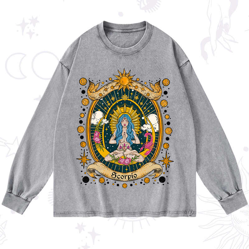 Purplehecate Scorpio Celestial Charm Zodiac Washed Long Sleeve Shirt