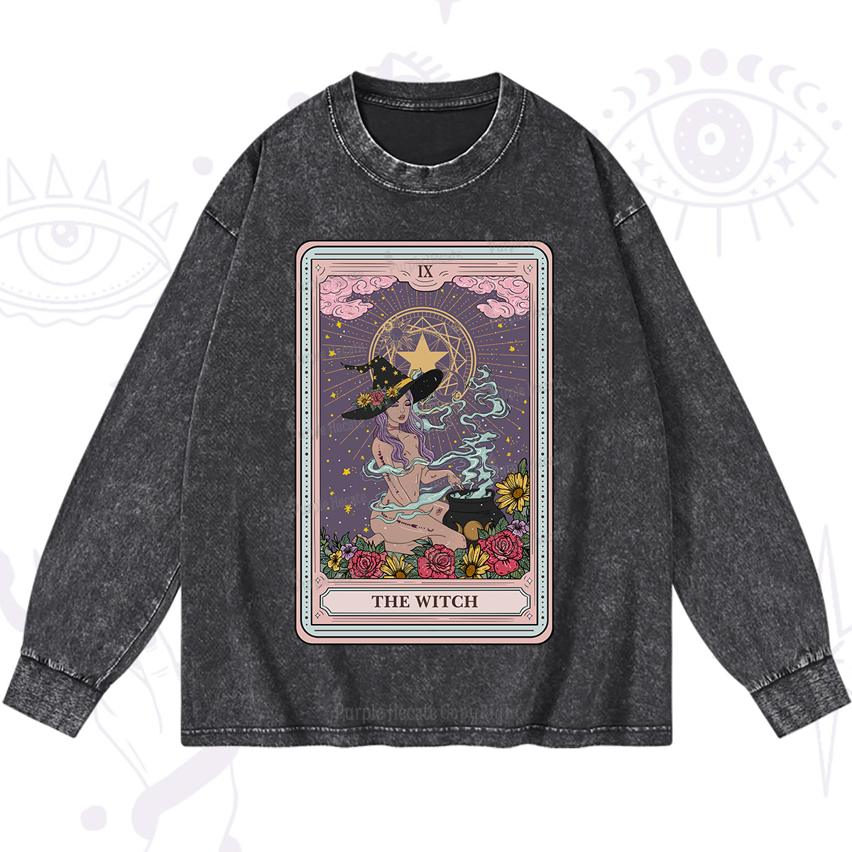 Purplehecate The Witch Tarot Washed Long Sleeve Shirt