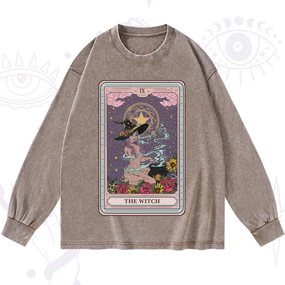 Purplehecate The Witch Tarot Washed Long Sleeve Shirt